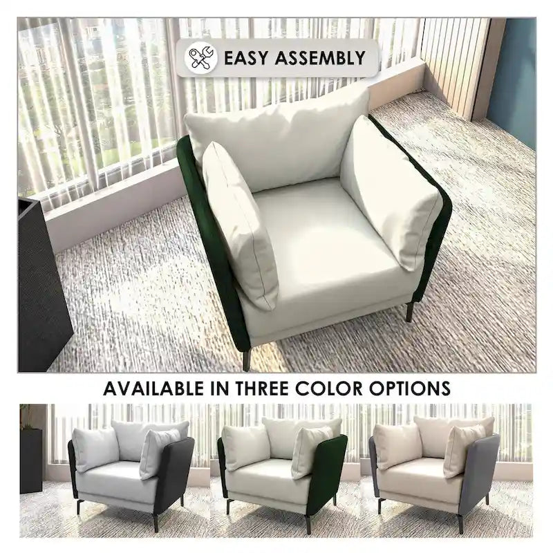 Black Single-Seater Sofa Armchair with Metal Legs - Modern Accent Chair