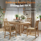 Farmhouse Solid Wood 4 Person Round Extendable Dining Table Set for Kitchen, Dining Room