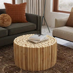 Natural Brown Teak Wood Round Coffee Table