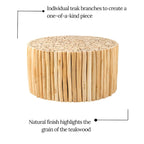 Natural Brown Teak Wood Round Coffee Table