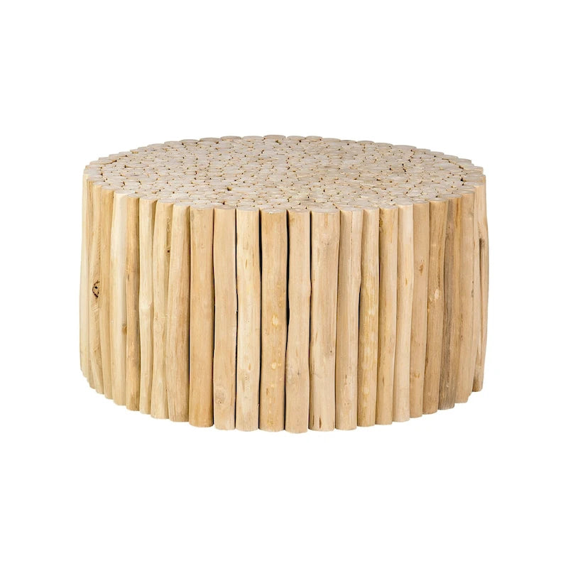 Natural Brown Teak Wood Round Coffee Table
