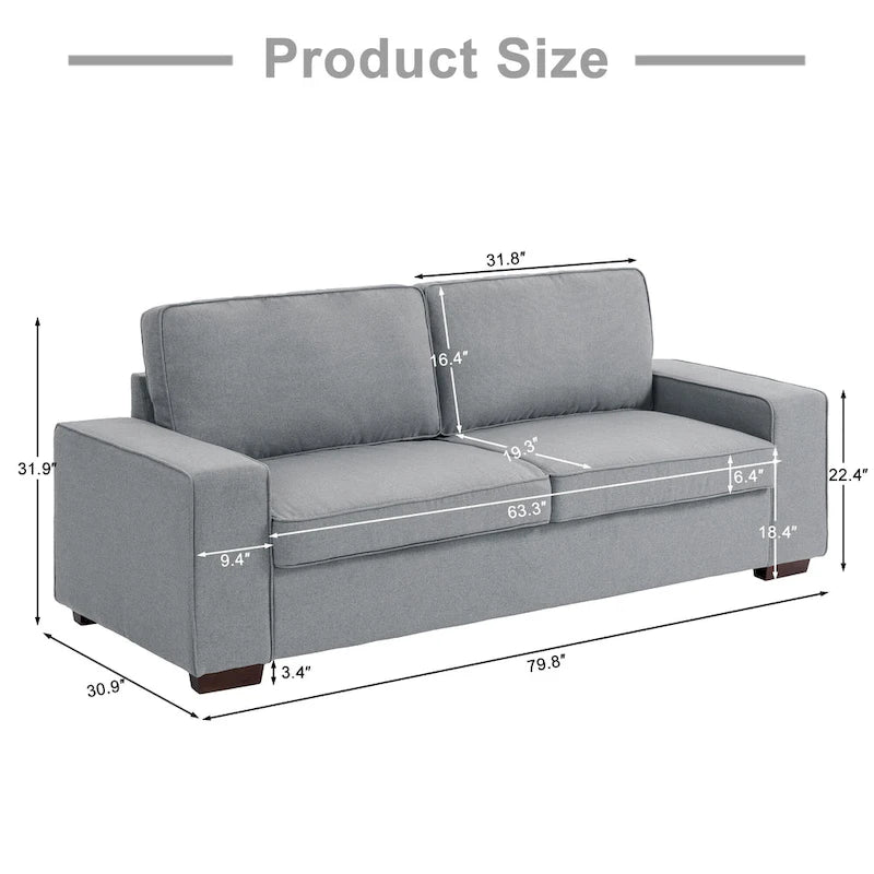 80" Upholstered Loveseat - 2-Seater - 7 Colors