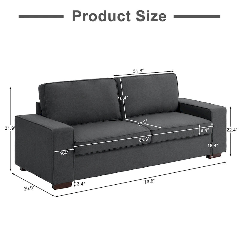 80" Upholstered Loveseat - 2-Seater - 7 Colors